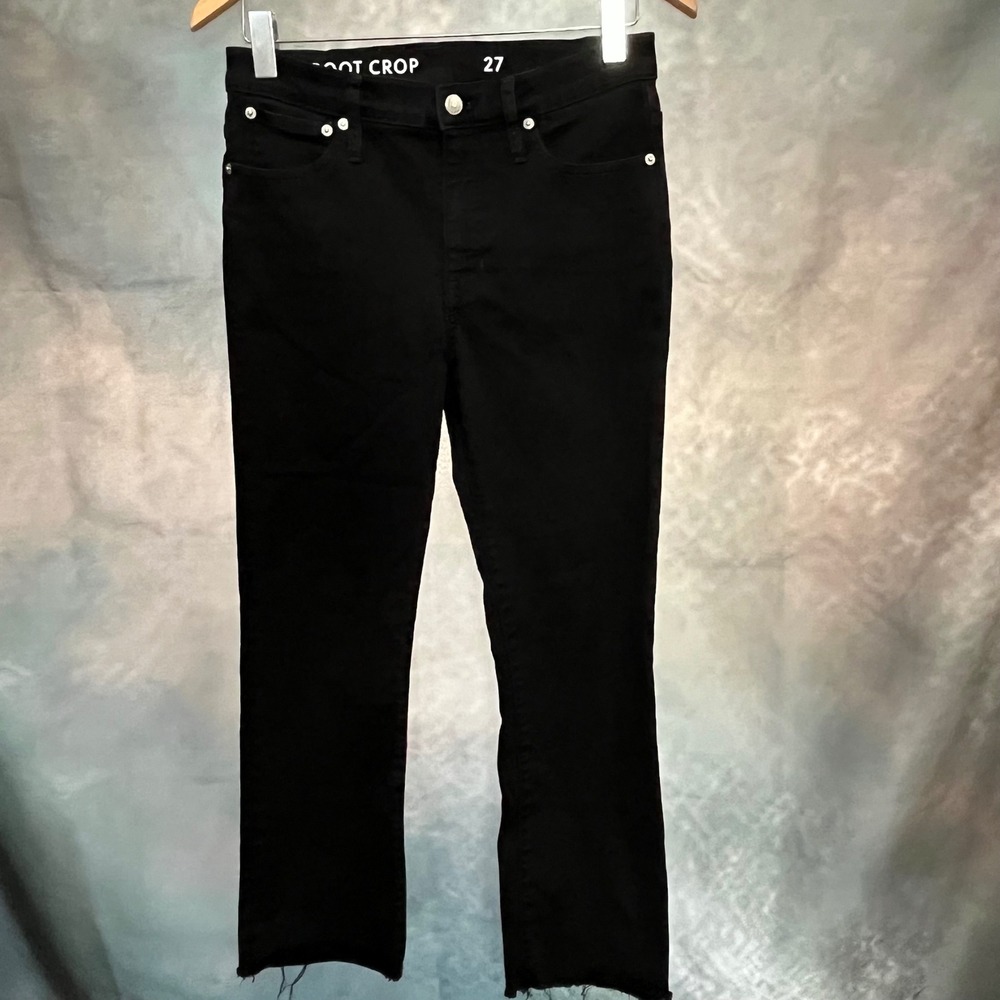 J.Crew Demi Boot Crop Jeans Black Raw Hem Size 27 High‎ Rise Stretch Denim